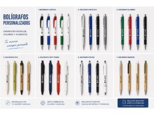 Catálogo de bolígrafos personalizados en distintos materiales y colores