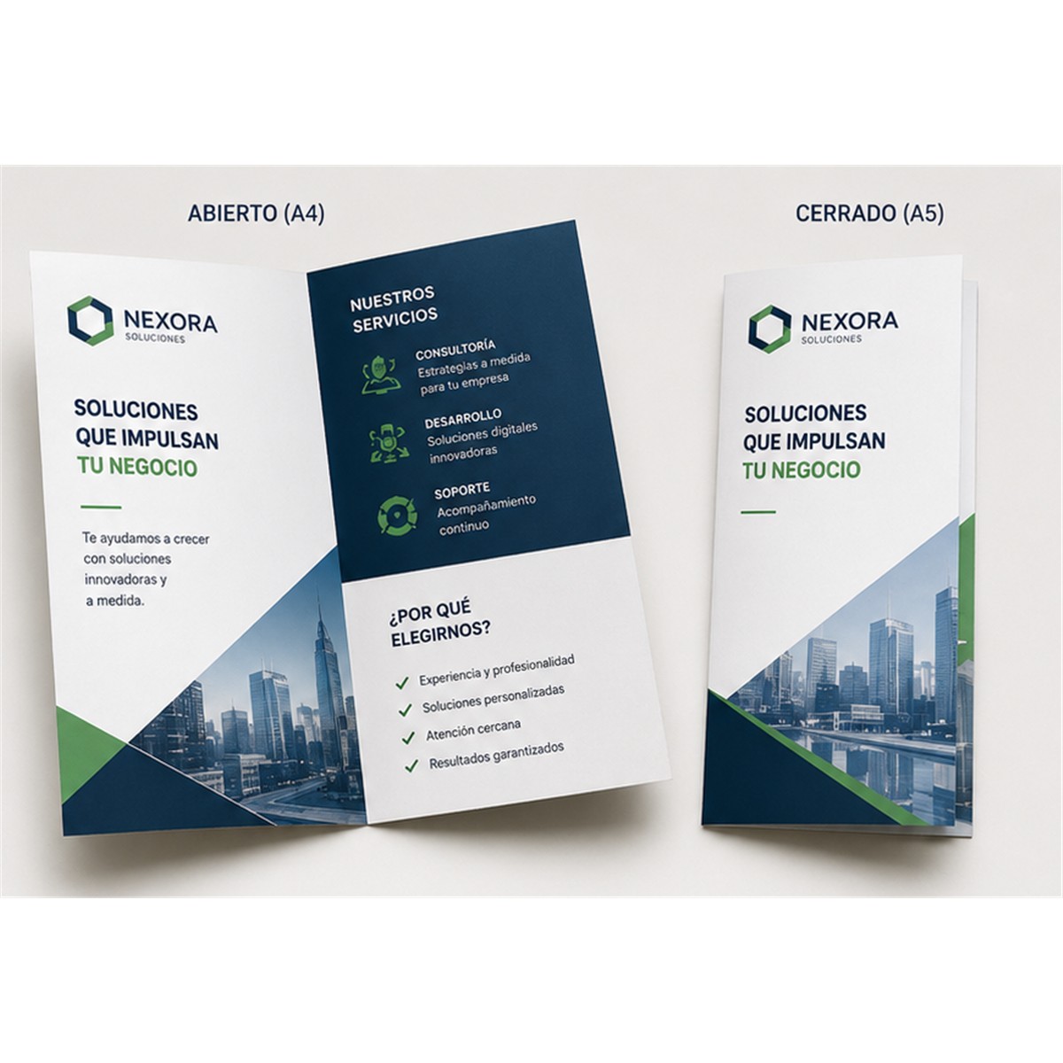 Díptico personalizado abierto en A4 y cerrado en A5