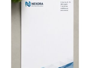 Hoja de carta personalizada con logotipo azul y datos de empresa
