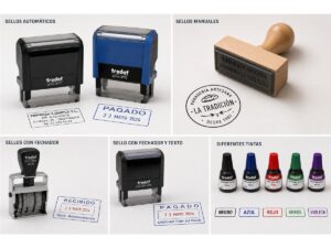 Sellos de caucho personalizados automáticos, manuales y con fechador